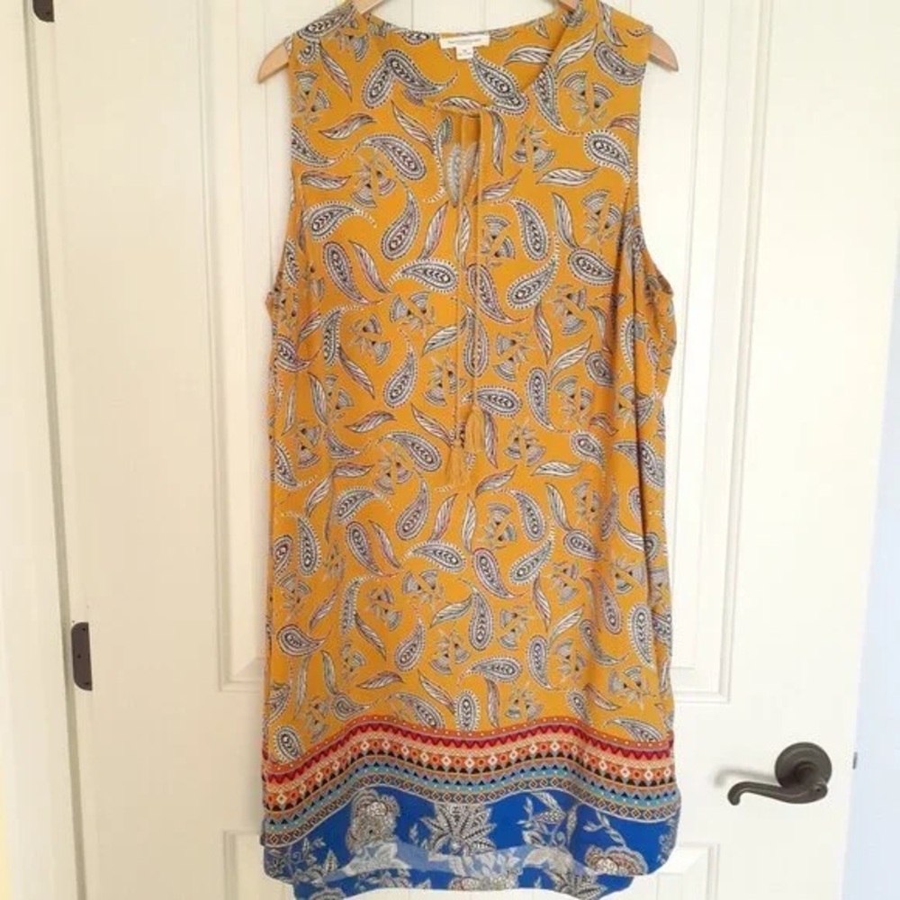 beachlunchlounge Viscose Paisley Shift Dress with Tassel Ties Yellow Size SP